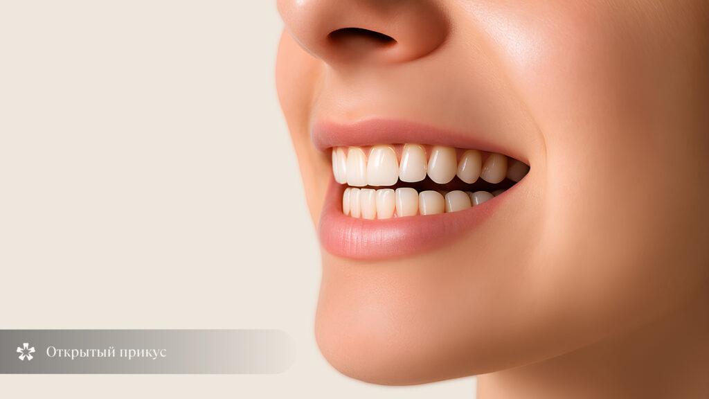открытый прикус у взрослого, визуальное изображение отклонения при смыкании зубов